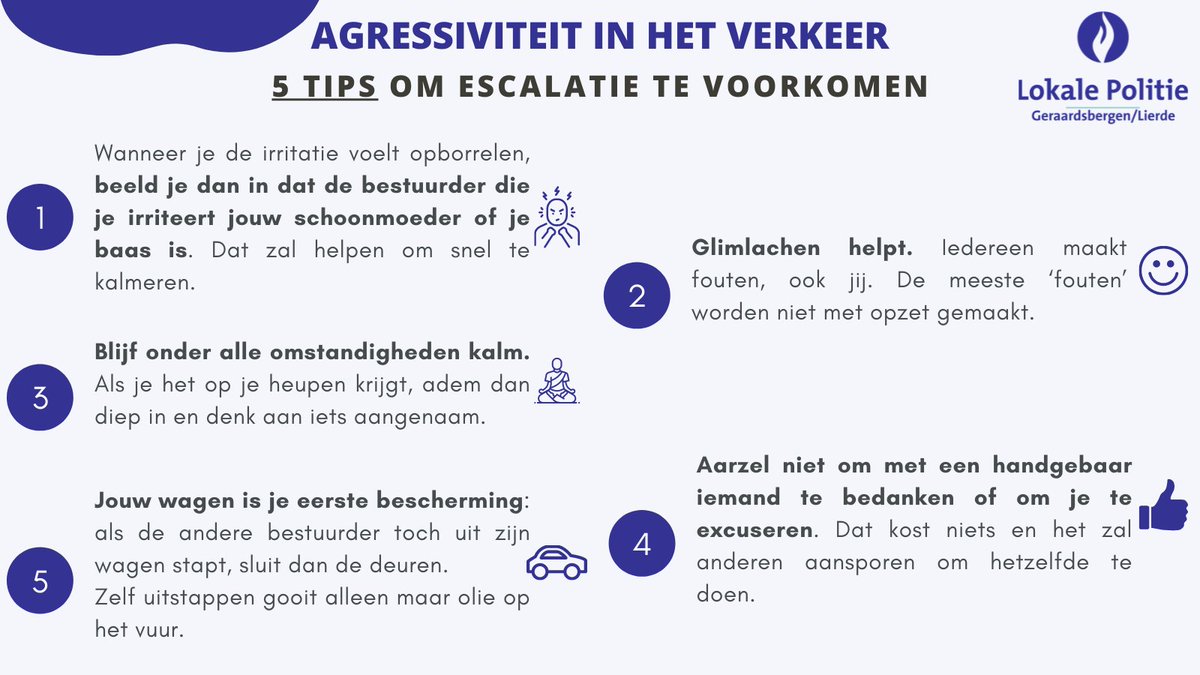 PzGbergenLierde's tweet photo. 🚦#𝐖𝐞𝐞𝐤𝐕𝐚𝐧𝐃𝐞𝐇𝐨𝐟𝐟𝐞𝐥𝐢𝐣𝐤𝐡𝐞𝐢𝐝 in het verkeer. De coronapandemie zorgde voor meer verkeersagressie achter het stuur @Vias_institute☹️Ben jij steeds #attent en #hulpvaardig in het verkeer? Check onderstaande TIPS!👇#hoffelijk #geraardsbergen #lierde #beterblauw https://t.co/ACDIXd4WCC