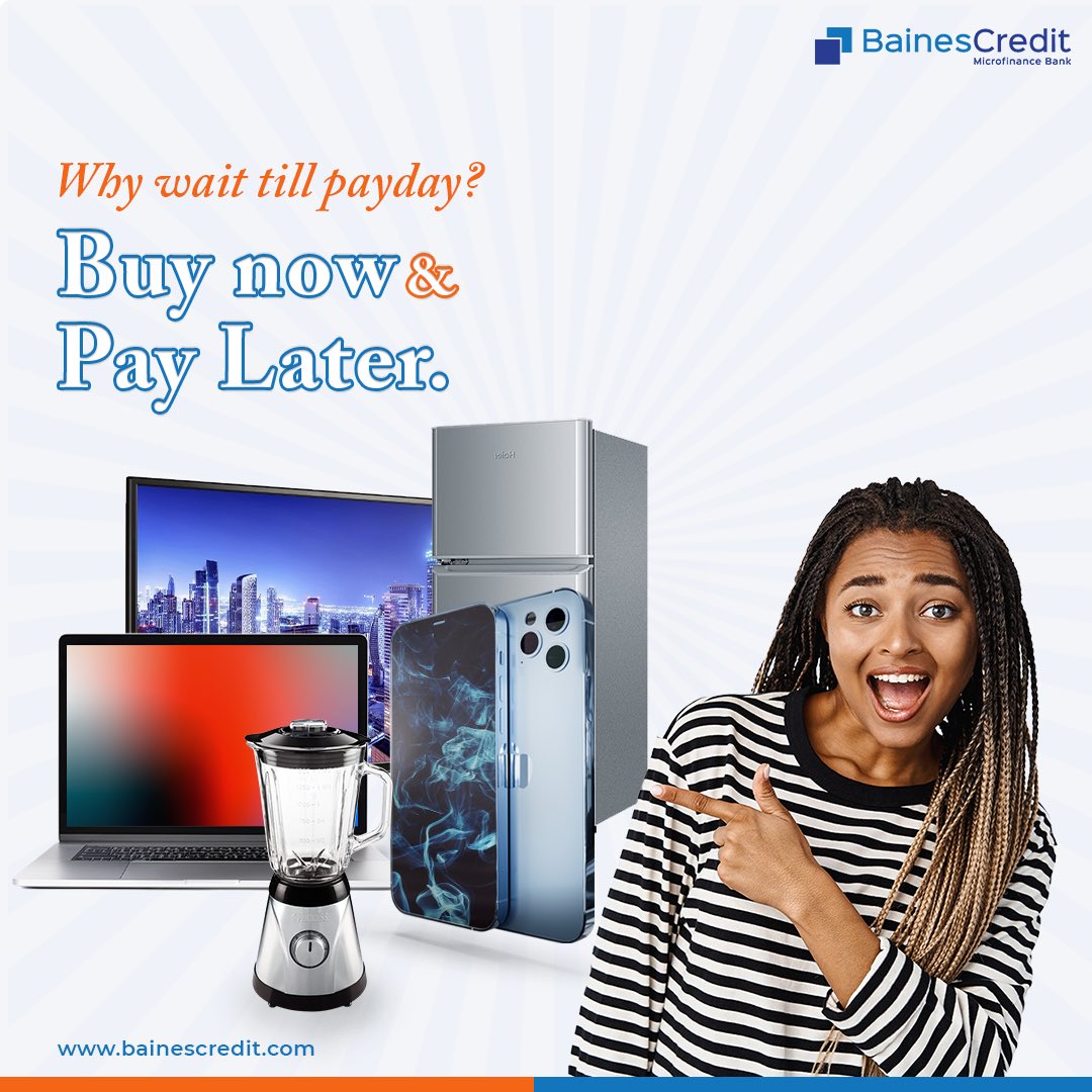 Payday is quite far, don’t you think? 

With our Asset Finance Loan, you BUY now and PAY later. 

What else is stopping you? 
Contact us today to get started or 
Visit our website 👇🏾
bainescredit.com

#savewithbaines #bainescredit
#bankwithbaine  #finance