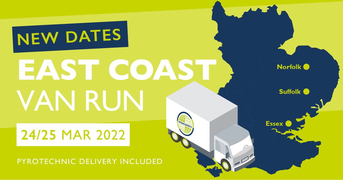 OceanSafety's tweet photo. The next east coast van run will take place from 24-25 March.
Contact info@oceansafety.com for more information and to discuss your order.
#eastcoast #vanrun #oceansafety #delivery #marinesafetyexperts #UK #contactus https://t.co/o2yI07qmE8