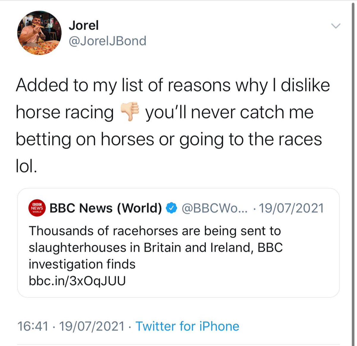 BBeale9's tweet photo. @JorelJBond @EehDeh Jorel? Betting on the horses? A lots changed since last year 😉 https://t.co/vkh2dQc27n