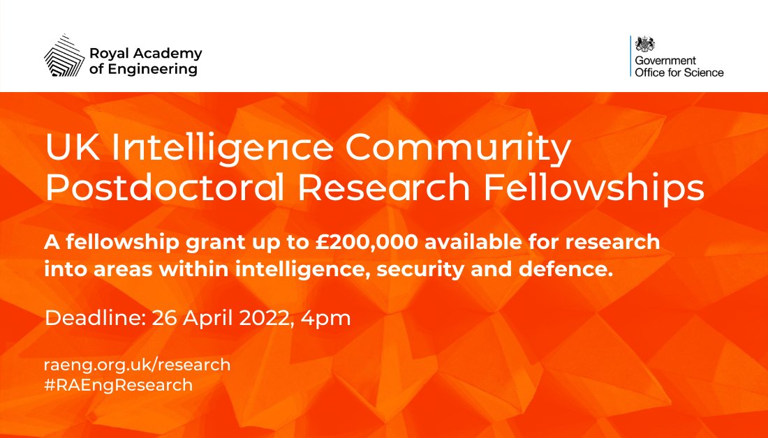 RAEngNews's tweet photo. Early career researchers! Funding and research support is available for ambitious individuals looking to conduct research research in the intelligence, security and defence fields. Check out the list of projects and apply now: https://t.co/iCUyssuk8I #RAEngResearch https://t.co/T5eHQGXSnK