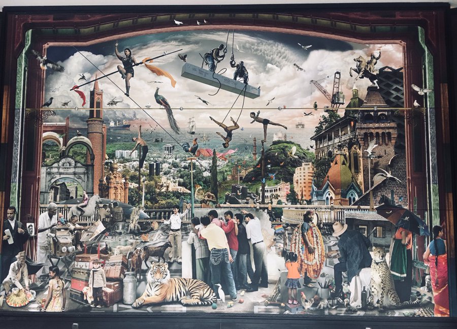 Ranbirkaleka's tweet photo. @ChrisHJGilson Thanks for sharing this image. It's been a while since I visited London, I often wondered where this work was now. 
Since then I did a very large 15  x 23 feet mural for the Ritz Carlton in Pune. Although unsolicited, I feel impelled to share an image of it with you.

Ranbir https://t.co/JmjBJCDki1