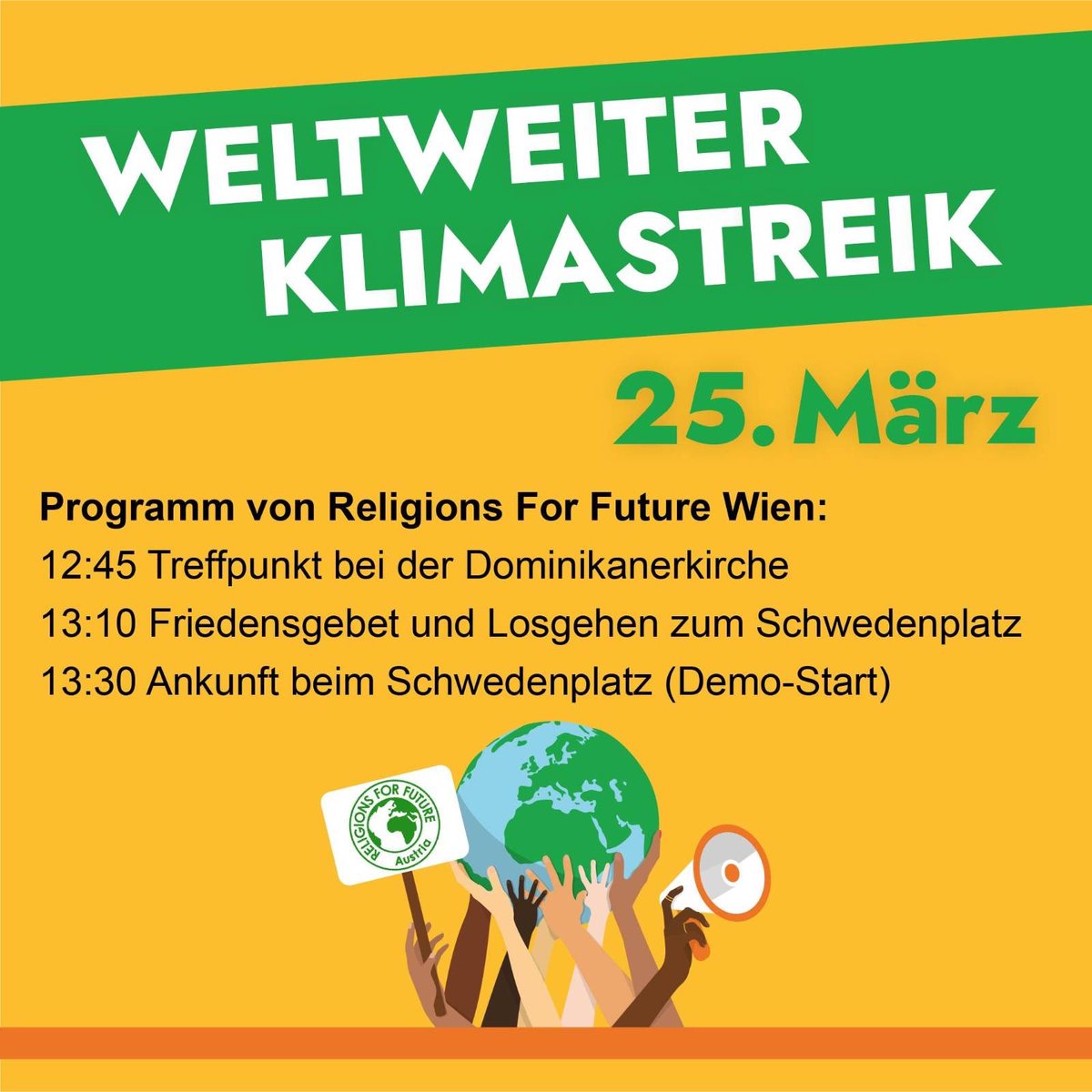 RFF_Austria's tweet photo. Nächsten Freitag ist wieder WELTWEITER KLIMASTREIK❗

Wir laden speziell alle Gruppen, Einrichtungen und Einzelpersonen ein, die sich aus ihrem Glauben heraus für den Erhalt unserer Lebensgrundlagen einsetzen, gemeinsam für eine klimagerechte und friedliche Welt zu aufzustehen. https://t.co/jXmWptLvsp