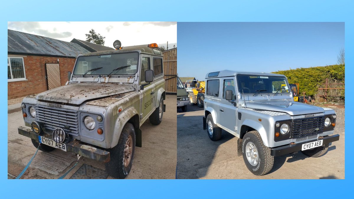 NRServicesUK's tweet photo. An unroadworthy Land Drover Defender from #Wylfa Site has been given a new lease of life following a meticulous refurbishment by asset disposal specialists @RamcoUK. It sold at an online auction for £16,600 which generated a financial return for Magnox. #circulareconomy https://t.co/NsHka81ZnK