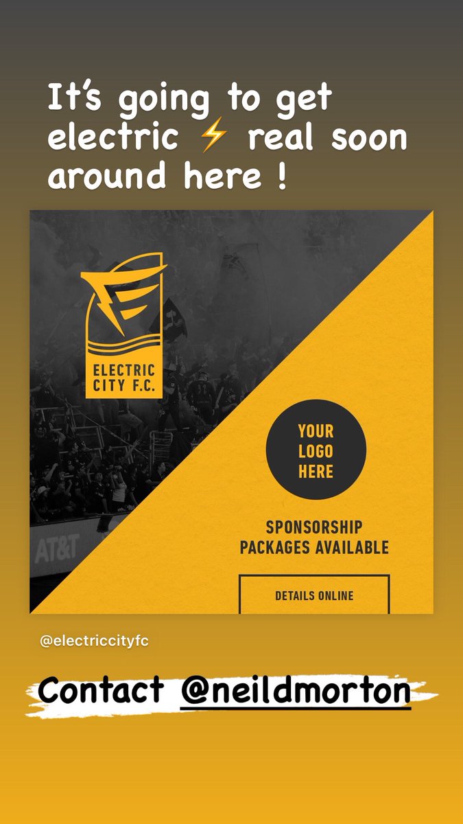 petedalliday's tweet photo. There is still time to come on board as corporate sponsor of @ElectricCityFC . 
You don’t want to miss the opportunity!! 

Join the movement!! 

If you'd like a sponsorship package, hit up @neilmorton sponsorship@electriccityfc.com #WeAreECFC #Ad https://t.co/SkvHEWaBMM