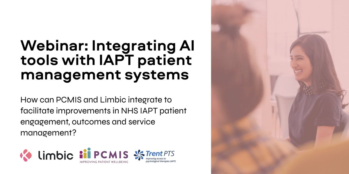 Limbic_ai's tweet photo. 📣 Webinar: How can #AI tools be integrated with patient management systems? 

Join @PCMIS, Limbic and Trent PTS for a free webinar about integrating digital solutions in #IAPTs, featuring Byron George, @dean_repper and @basdvries. 

Register👇 
https://t.co/bWytIK8ePF https://t.co/FWUYql406F