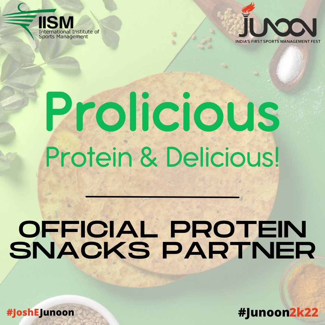 junoonsportfest's tweet photo. Here’s to making protein rich and healthy food TASTY and ACCESSIBLE! ✨

We’re absolutely delighted to bring on board PROLICIOUS (Protein &amp; Delicious!) as Junoon 2k22’s official Protein Snacks Partner! 💚

#junoon2k22 #joshejunoon #fest #sportsfest #sportsmanagement #iismfest https://t.co/bRt7l3i0xY