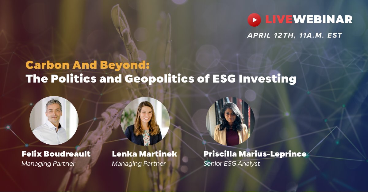 Coherra1's tweet photo. ⚡️ Want to be a part of the ESG evolution? Join managing partners Felix-A. Boudreault and Lenka Martinek, accompanied by Priscilla Marius-Leprince, Senior ESG Analyst, on April 12th, 11 a.m. (EST) for a wide-ranging discussion of ESG topics.

Register: https://t.co/MqUmbA0oKy https://t.co/8LwbmNqAge