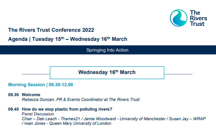 Jamie_Woodward_'s tweet photo. Looking forward to taking part in this morning's panel discussion @theriverstrust Conference

How do we stop plastic from polluting rivers?

Deb Leach @Thames21
Iwan Jones @RiverComms
Susan Jay @WRAP_UK
Jamie Woodward @GeographyUOM 

Register here https://t.co/WYqixFpXbF https://t.co/JJzFro6WXf
