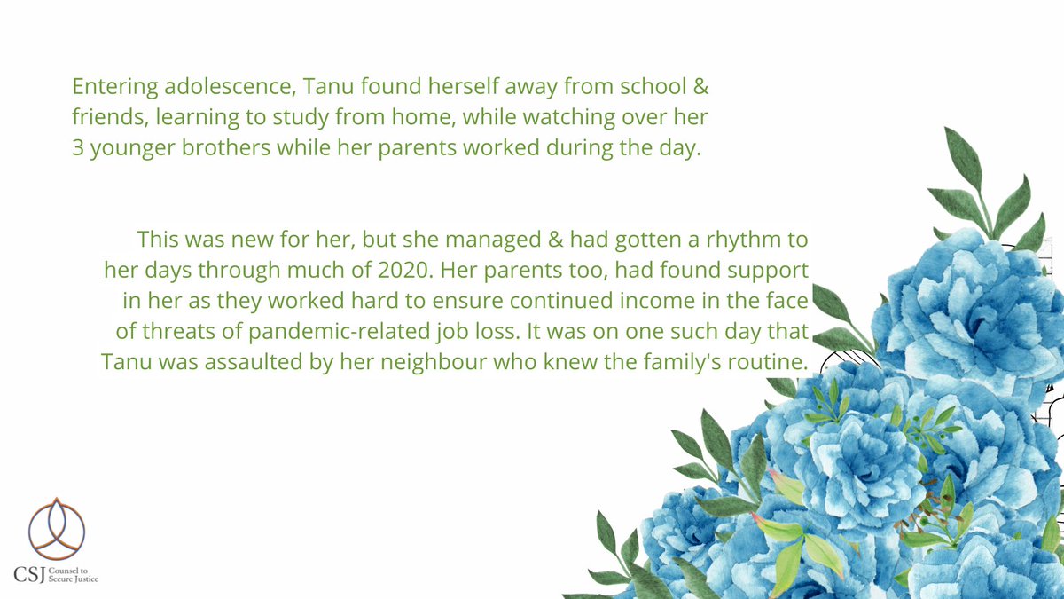 india_csj's tweet photo. Every Wed until the end of April, we will bring you stories that capture a moment of #impact that helped survivors & their families move further towards healing & empowerment. Today, we bring you a snippet of Tanu's story. Read full story at https://t.co/I0tHKg9Id9
#CSJIndia https://t.co/nH9ncQh3ze