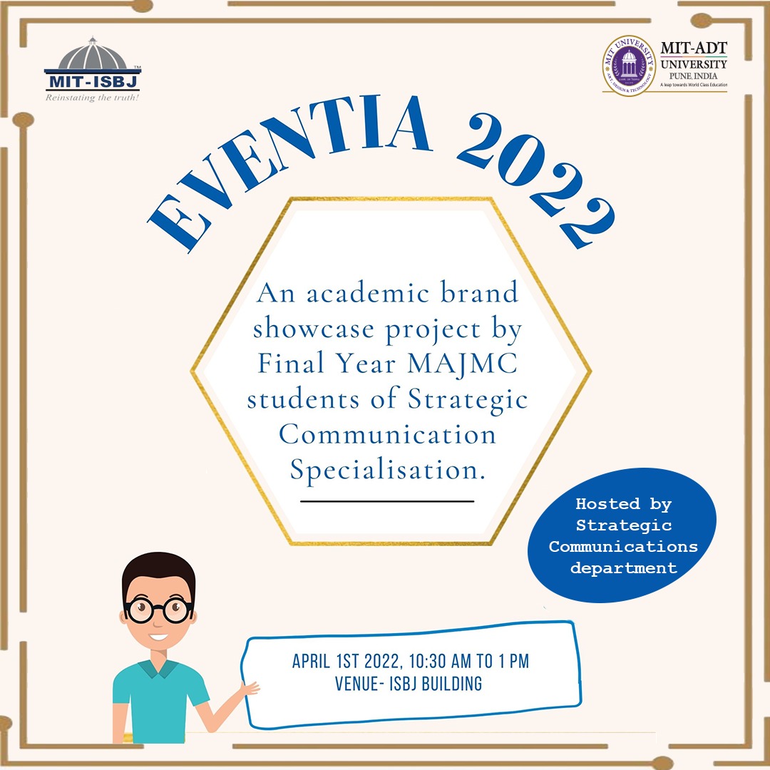 mitadtpune's tweet photo. Come join us in our brand showcase event "Eventia2022". An brand exhibition by students of the strategic communication department MIT ISBJ.
#MITADT #mitisbjMITADT #mitadtuniversity #mitisbj #worldclasseducation https://t.co/J5Ka6HolsK