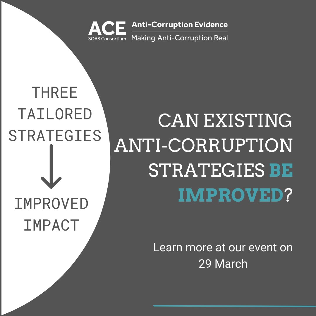 ACE_soas's tweet photo. With #corruption at a record high, is it time for a change? Join us on 29 March at 9.30am BST as we present a new approach to #anticorruption w/ case studies, &amp; moderation by @PeterEvans_Guv. @mushtaqkhan100 @FCDOResearch @FCDOREDGCSD 

Register now!  
https://t.co/Q816sj0N0n https://t.co/VsQDaHD15G