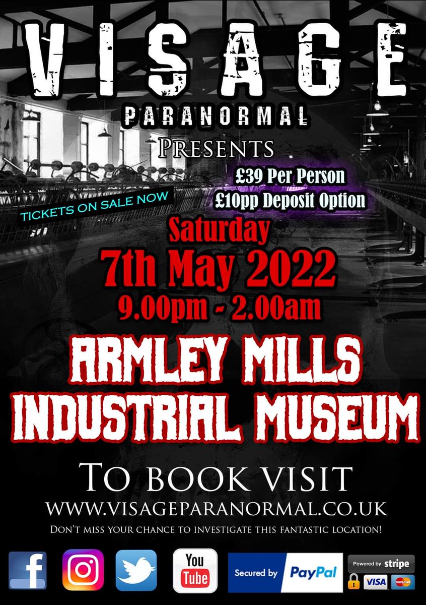 VisagePara's tweet photo. 👻👻𝗚𝗛𝗢𝗦𝗧 𝗛𝗨𝗡𝗧𝗜𝗡𝗚 @ 𝗔𝗥𝗠𝗟𝗘𝗬 𝗠𝗜𝗟𝗟𝗦 𝗠𝗨𝗦𝗘𝗨𝗠👻👻
👻👻𝟳𝘁𝗵 𝗠𝗔𝗬 𝟮𝟬𝟮𝟮, 𝟵𝗣𝗠 𝗨𝗡𝗧𝗜𝗟 𝟮𝗔𝗠👻👻
👻👻£𝟯𝟵 𝗣𝗘𝗥 𝗣𝗘𝗥𝗦𝗢𝗡👻👻

Visit website to book!

#Leeds #paranormal #haunted #ATSocialMedia #uksmallbiz #ghosthunt #ghosts #Yorkshire https://t.co/Wzc2MBU6q8
