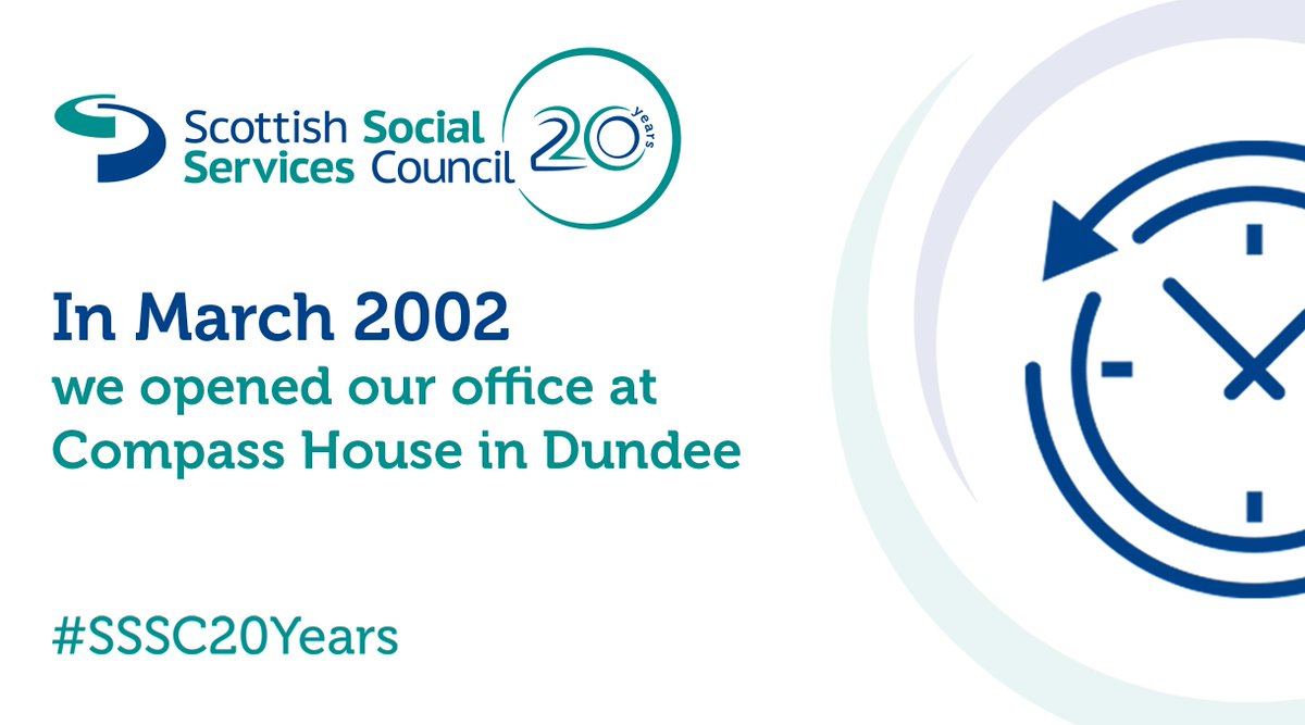 SSSCnews's tweet photo. In March 2002, we opened our office at Compass House in Dundee and that is where we’re still based today. We share the office with @CareInspect and @ScotCharityReg and are lucky to have @VADundee and @DiscoveryDundee on our doorstep. 

https://t.co/AkcgrkJqxi #SSSC20Years https://t.co/6SKHgYcSqx