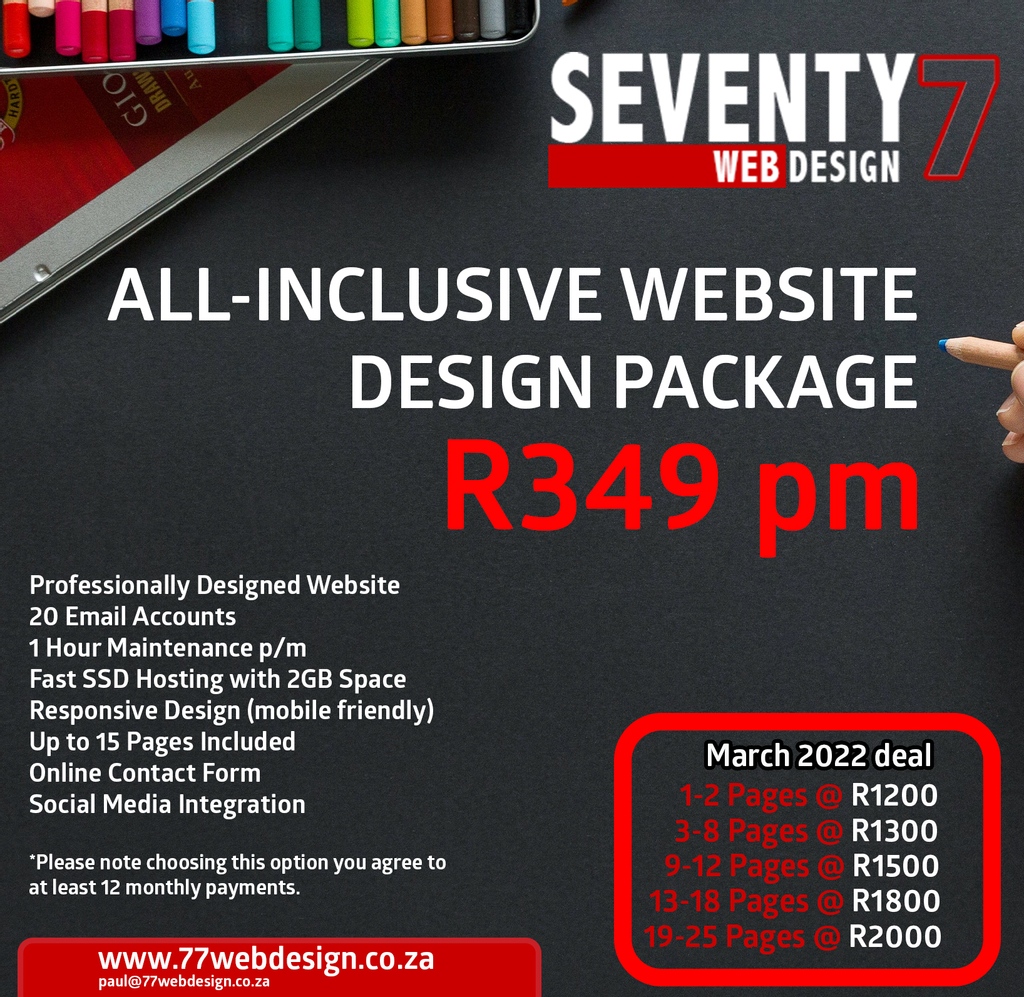 seventysevenweb's tweet photo. Need a new site but do not want to pay for everything at once.  Let us help you to create your new website at an R349 fee that includes hosting and maintenance to make changes when you need them. #newsite #hosting #website https://t.co/MejYWKGcoz