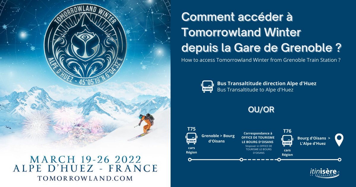 itinisere38's tweet photo. [EVENEMENT] 🎵🎿

#TomorrowlandWinter est de retour à #AlpeHuez ! 😍
Pour y aller en transport en commun depuis la gare de #Grenoble avec les réseaux #Transaltitude et #carsRégion c'est ici ➡️  https://t.co/qia1bEojPJ

📍Pour vos déplacements, pensez https://t.co/IRBC9cm4J8 ! https://t.co/kMuveKKqpa