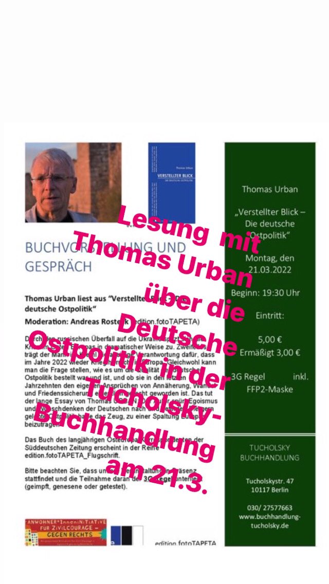 EFototapeta's tweet photo. Und noch eine Lesung mit Thomas Urban am 21.3. in   #Berlin über die deutsche #Ostpolitik https://t.co/LMZ8SOOMws