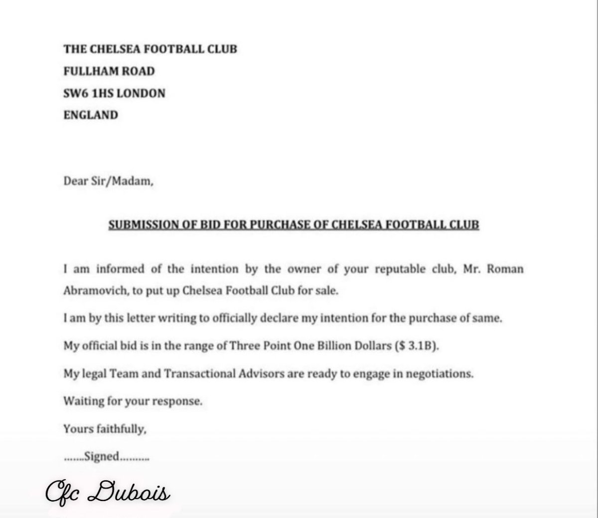 CFC_Dubois's tweet photo. Please read attached @ChelseaFCinUSA https://t.co/6blPa0BBqN
