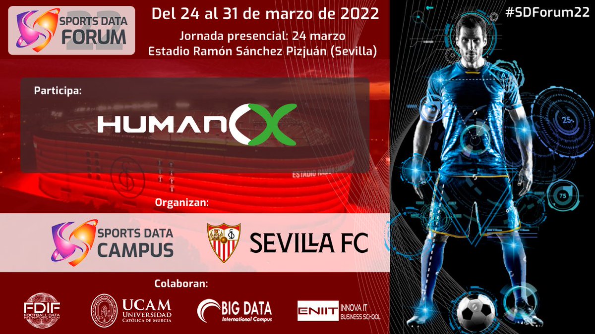¡Buenos días! El 24 próximo estaremos en el Sports Data Forum organizado por <a href="/SportsDataCamp/">SPORTS DATA CAMPUS</a> y <a href="/SevillaFC/">Sevilla Fútbol Club</a> Nuestro CEO @JMoreno_HUOX hablará sobre emprendimiento tecnológico. ¡No os lo perdáis! #SDForum22 #BigData #tecnologia