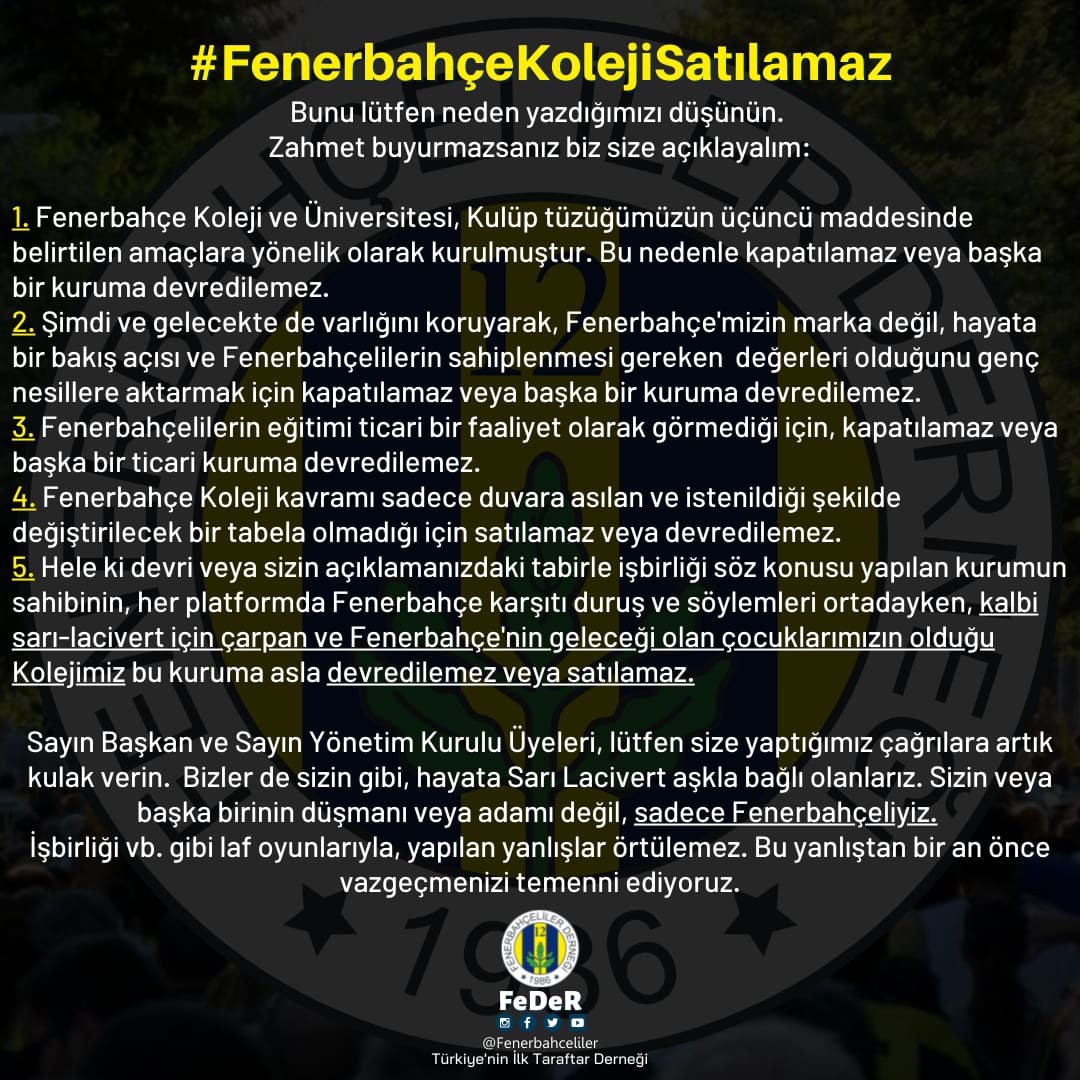 #FenerbahçeKolejiSatılamaz <a href="/Fenerbahce/">Fenerbahçe SK</a>