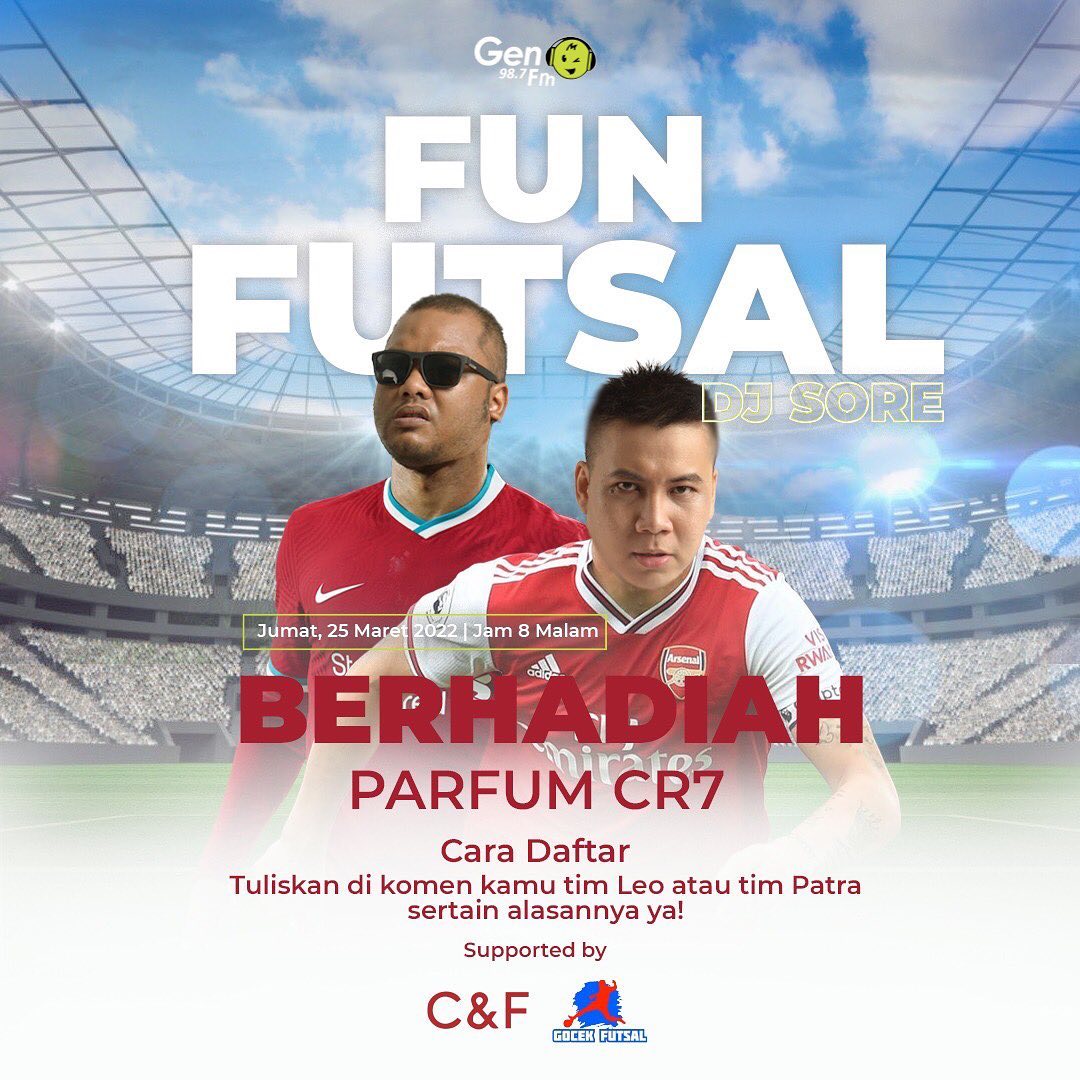 gen987fm's tweet photo. Fun Futsal #TimPatra vs #TimLeo @LeoutomoT
Jumat 25 Maret, jam 8 malam!
cara ikutannya, cek https://t.co/5ZsXhxY98S https://t.co/29cVEnhaxt