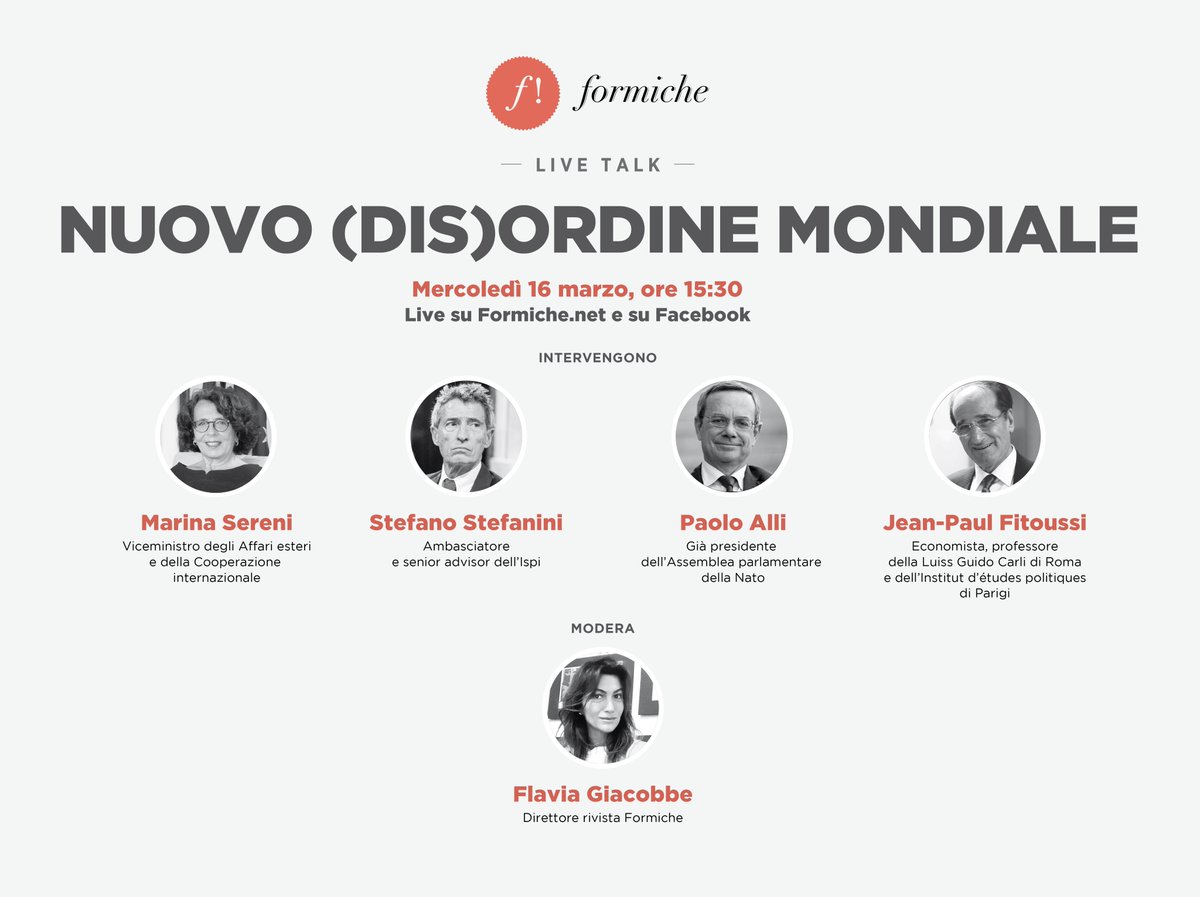 🔴Oggi 🔴

🕞ore 15.30 

🗺️Nuovo (dis)ordine mondiale, il live talk della rivista Formiche 

Segui la diretta⤵️
formiche.net/2022/03/nuovo-…