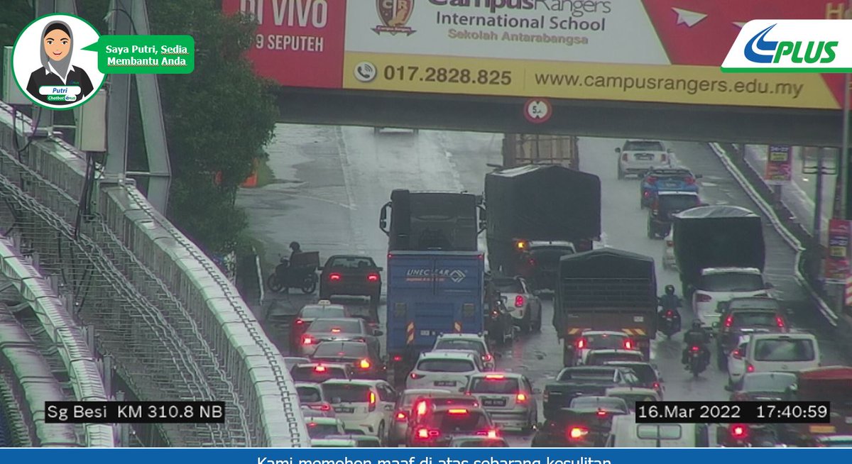 17:41hrs Trafik perlahan di Plaza Tol Sungai Besi menuju ke Pusat Bandar disebabkan lori rosak di luar kawasan selenggaraan PLUS. Harap maklum. @LLMinfotrafik