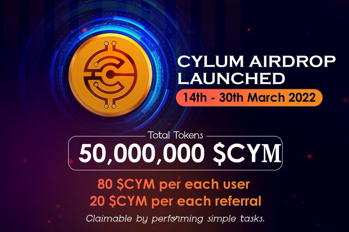 airdrop168's tweet photo. 🔥 Airdrop: $CYM
🎁 Prize Pool: 50.000.000 $CYM
🏆 Winners: All participants
👨‍💼 Per participant: 80 $CYM
👨‍ Per referral: 20 $CYM
📘 End date: 31st March 2022
📘 Distribution date: 24 hours after Performing all tasks

 Airdrop Link: https://t.co/c49688bf2D 

#Airdrop #airdrop365 https://t.co/qTB6S8nE9m