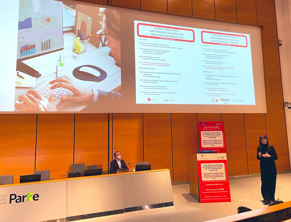 Toma la palabra Valeria de la Vega (<a href="/val_bark/">Valeria Vega</a>): “La importancia del UX Research en el proceso de diseño”. #GipuzkoaTIC #UX #uxdesign