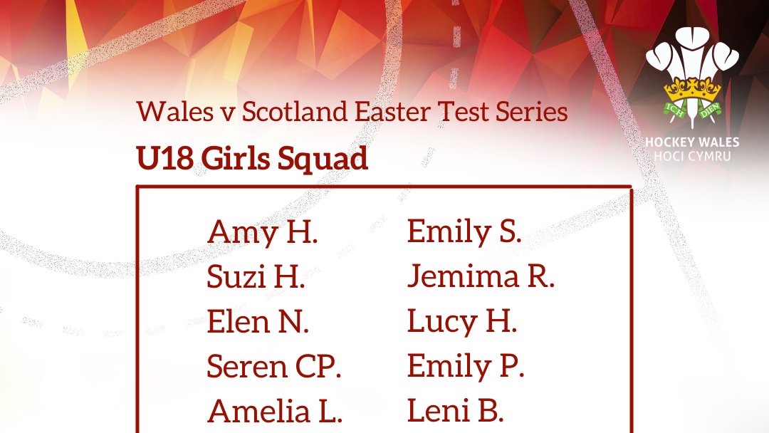 HockeyWales's tweet photo. Hockey Wales National Age Group squads for the Easter test series against Scotland have been announced 👇

From the 15-17th April, our U18 boys &amp; girls face Scotland in Glasgow, while the U16 squads take on the nation on home turf  🏴󠁧󠁢󠁷󠁬󠁳󠁿🏴󠁧󠁢󠁳󠁣��󠁿

🔗 https://t.co/uCNlJS0MTc https://t.co/bYLDhwx5Mg