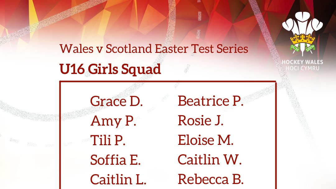 Hockey Wales National Age Group squads for the Easter test series against Scotland have been announced 👇

From the 15-17th April, our U18 boys &amp; girls face Scotland in Glasgow, while the U16 squads take on the nation on home turf  🏴󠁧󠁢󠁷󠁬󠁳󠁿🏴󠁧󠁢󠁳󠁣󠁴󠁿

🔗 bit.ly/3KOLEgC