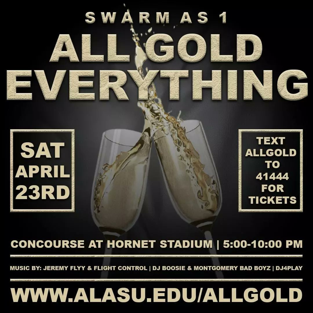 Bama State Football returns! Join us in the New ASU Stadium for a day of inter-competion and entertainment. The game is free and Text ALL GOLD to 41444 for tickets to postgame party!

<a href="/BamaStateSports/">Bama State Athletics</a> 
<a href="/swarmas1/">TheASU</a> 
<a href="/erob50/">Coach Eddie Robinson Jr.</a> 
@RYSASU 
youtu.be/poGBcDUnAWk

alasu.edu/allgold