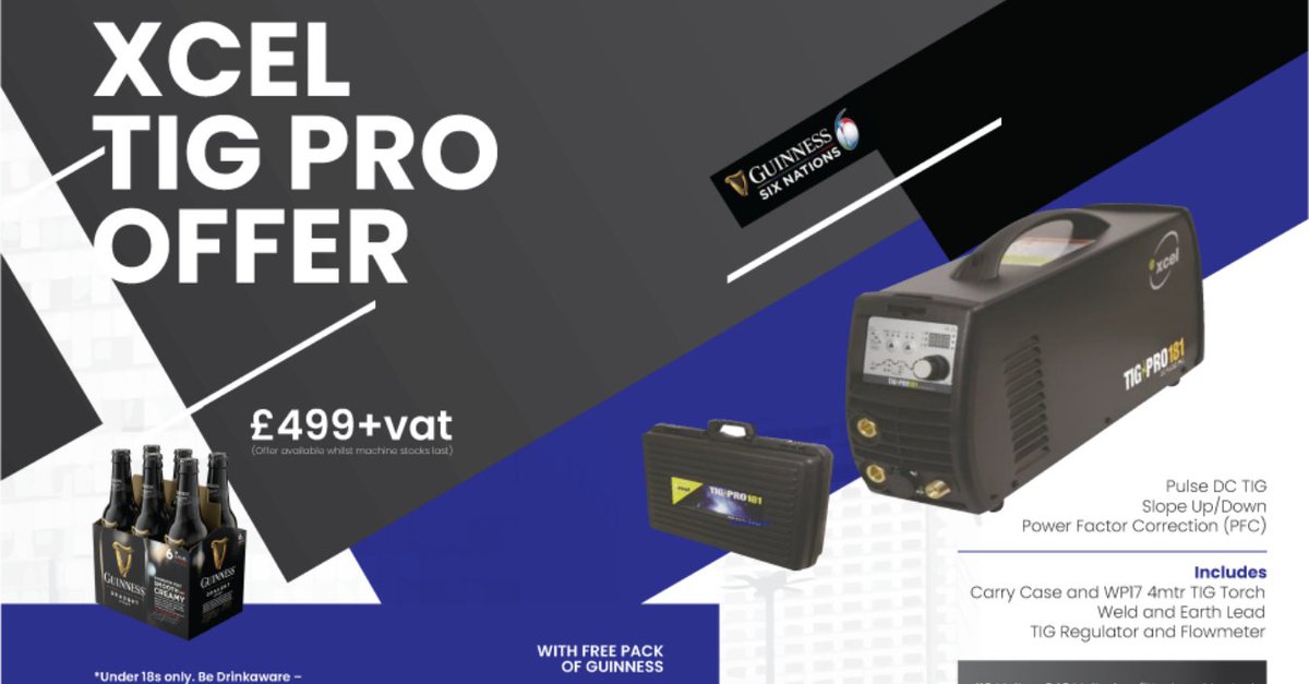 SPECIAL OFFER🎉

Get a free box of Guinness when you order a Xcel TIG Pro!

Shop here: bit.ly/3tN3eKk  

#offer #promotion #ElthamWelding #welding