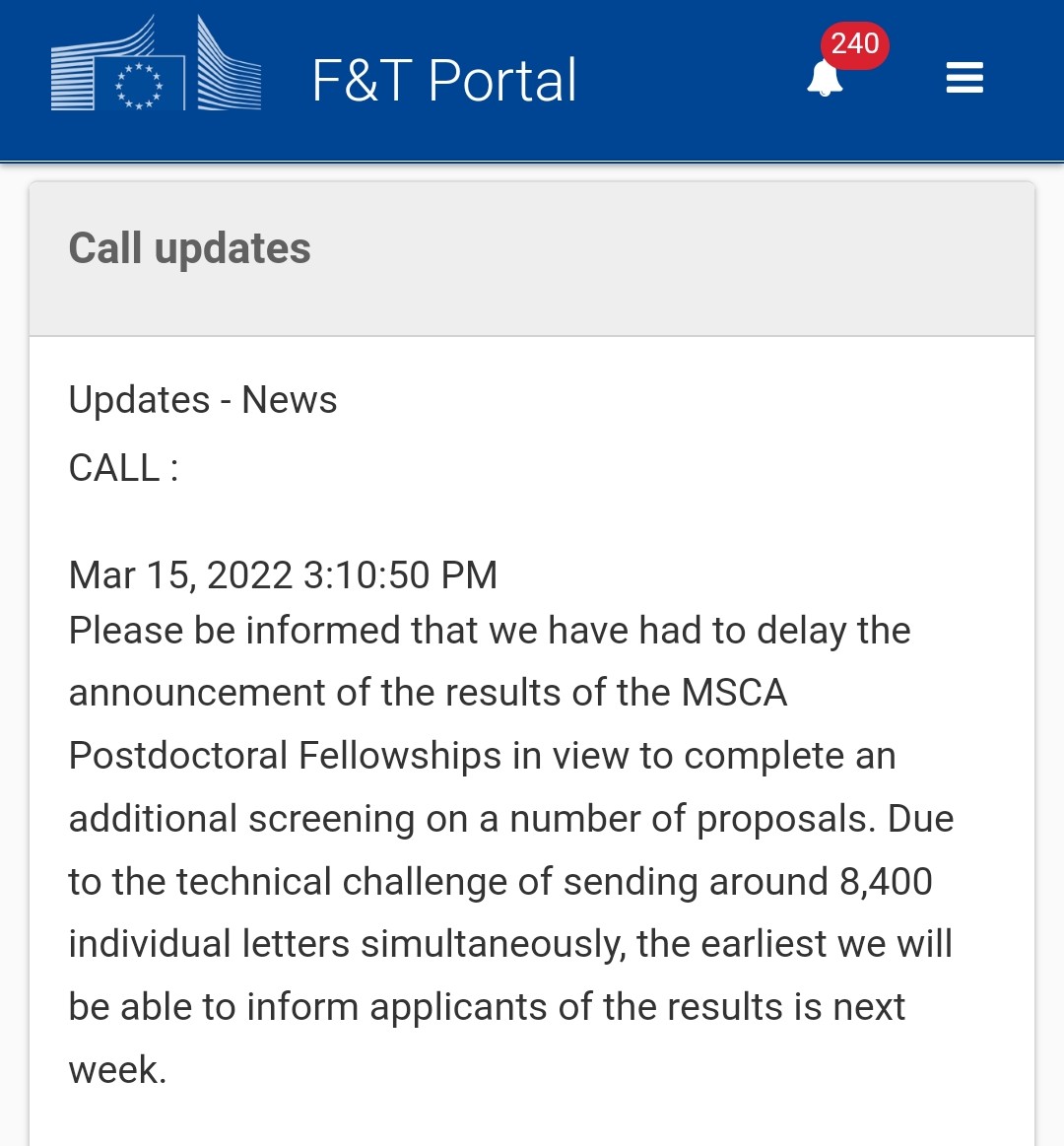 Tiinanium's tweet photo. @StephanieErev Of course. Go to the call page in F&amp;T portal and check "Call Updates": https://t.co/BRxlmTVWj5