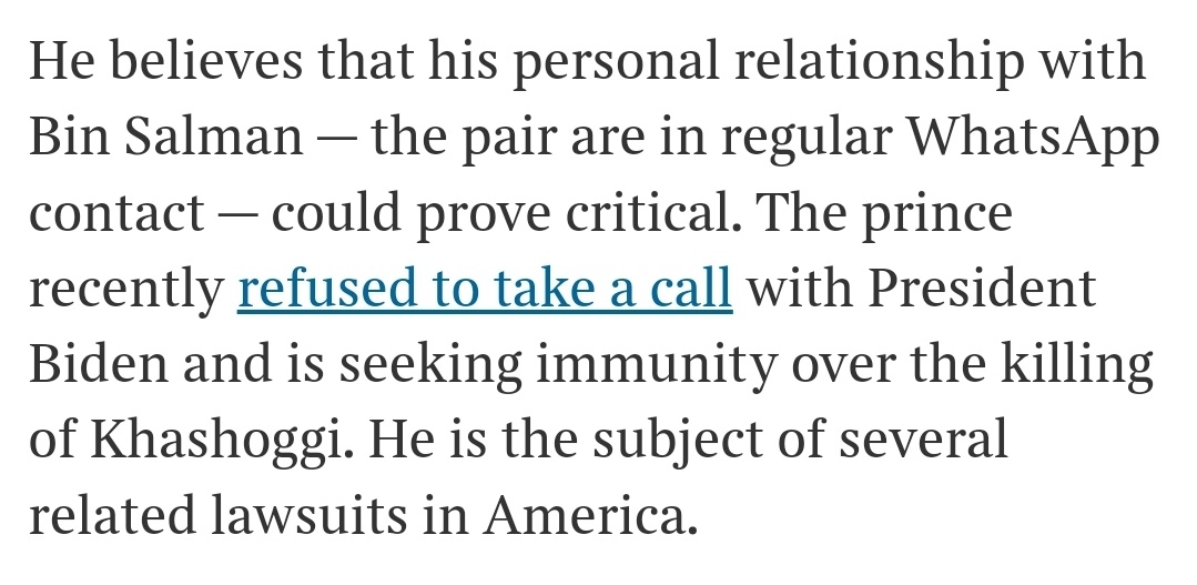 Jack_Blanchard_'s tweet photo. 🚨 Boris Johnson in "regular" WhatsApp contact with Saudi dictator Mohammed Bin Salman, the Times reports today.

What could possibly go wrong https://t.co/W9oJwwv71O