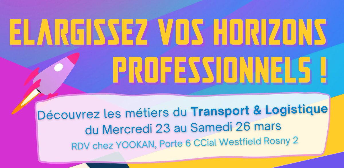 #Agenda - L'industrie à l'honneur chez <a href="/YookanRosny/">YOOKAN - Révélateur d'avenir</a> !
➡️ Simulation de conduite et réalité virtuelle
➡️ Rencontre avec l'<a href="/AFTRAL/">AFTRAL</a> qui présentera ses offres de #formations et #alternances
📆 Du 23 au 26 mars
📍 Centre commercial <a href="/WestfieldRosny2/">Westfield Rosny2</a>
+ d'infos 👉 plmpl.fr/c/JUGtR