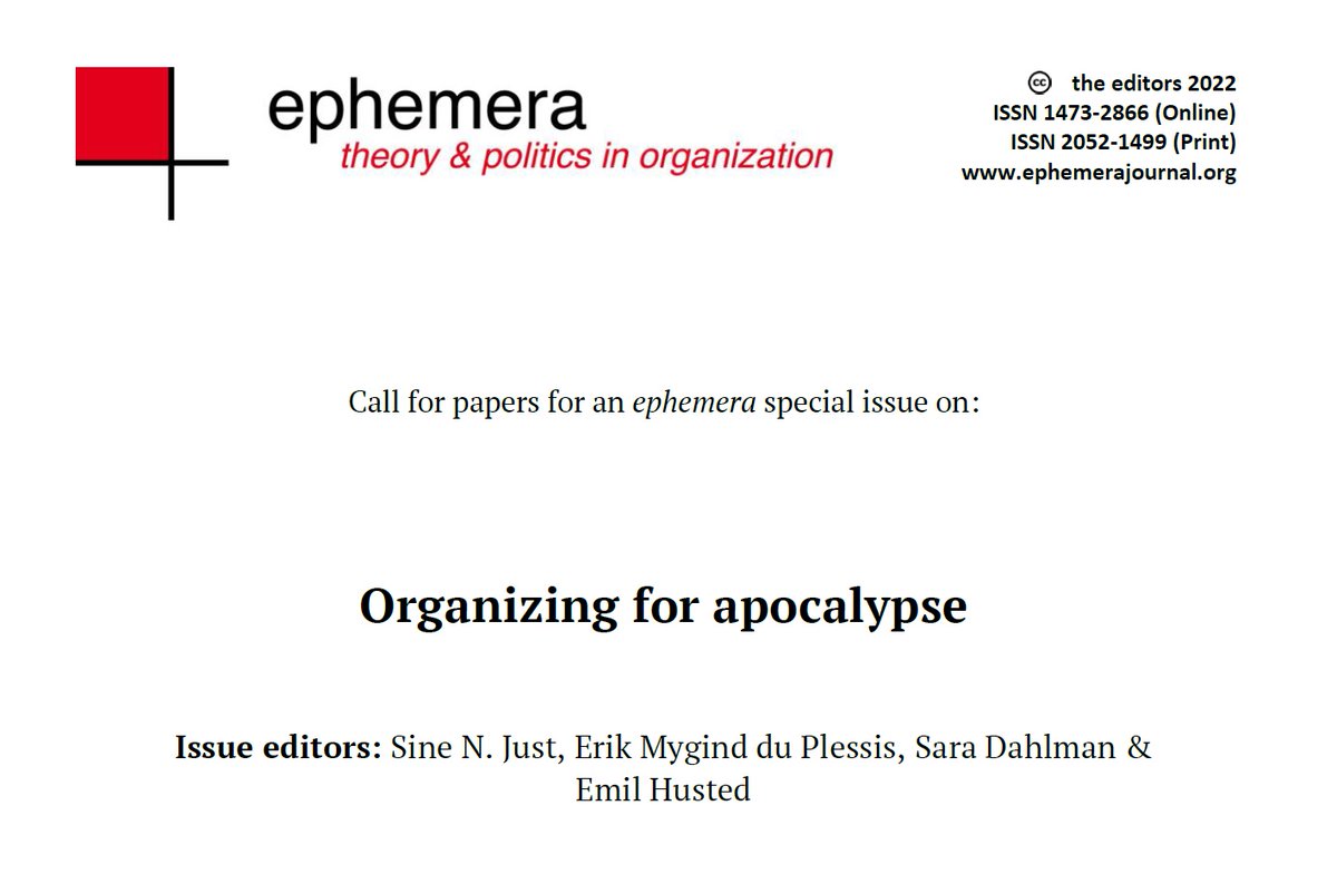 ⚠️New CfP: Organizing for Apocalypse⚠️We invite contributions that consider organizing for apocalypse in all of its possible senses, as a specific event, present or future, as well as an organizing principle, literally or metaphorically speaking. Deadline: Sep. 15, 2022.