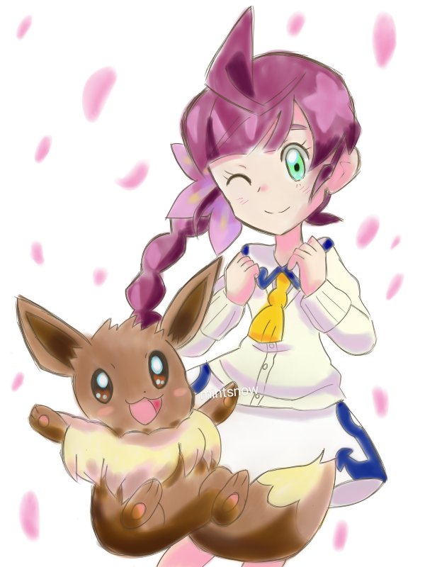 ミントsnow S Tweet コハルとイーブイ セレナ 昨年描いたらくがきに色塗りました デジタル絵初めてなのでもっと頑張りたいです アニポケ Trendsmap