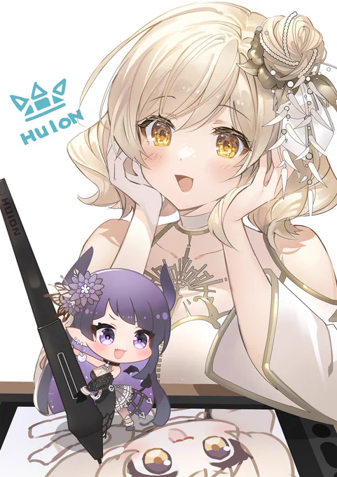 HUION様の液タブ、Kamvas12で
コラボイラストを描かせて頂きました～❣
看板娘のノワ&えくです😈👼
#HUION創作 #HUION 
