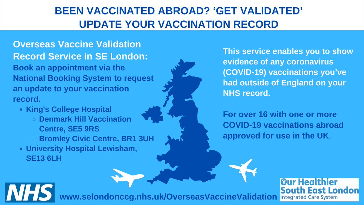 Had your #COVID19 vaccination abroad ?

You can now book an appointment to get your vaccination records updated for use in the UK ✅

For more information 👉 ow.ly/tn5l50IeOlR