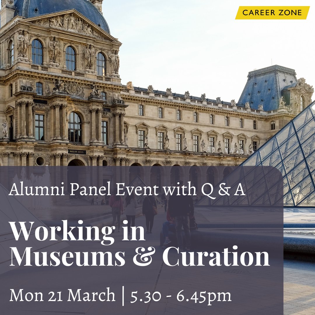 Exalumni's tweet image. Are you interested in working in museums and curation? If so, we have a great virtual panel event taking place next Monday (21 March), 5.30pm - 6.45pm that you can attend online. Don&apos;t miss out! Book your place now: register.gotowebinar.com/register/75495…
We look forward to seeing you!