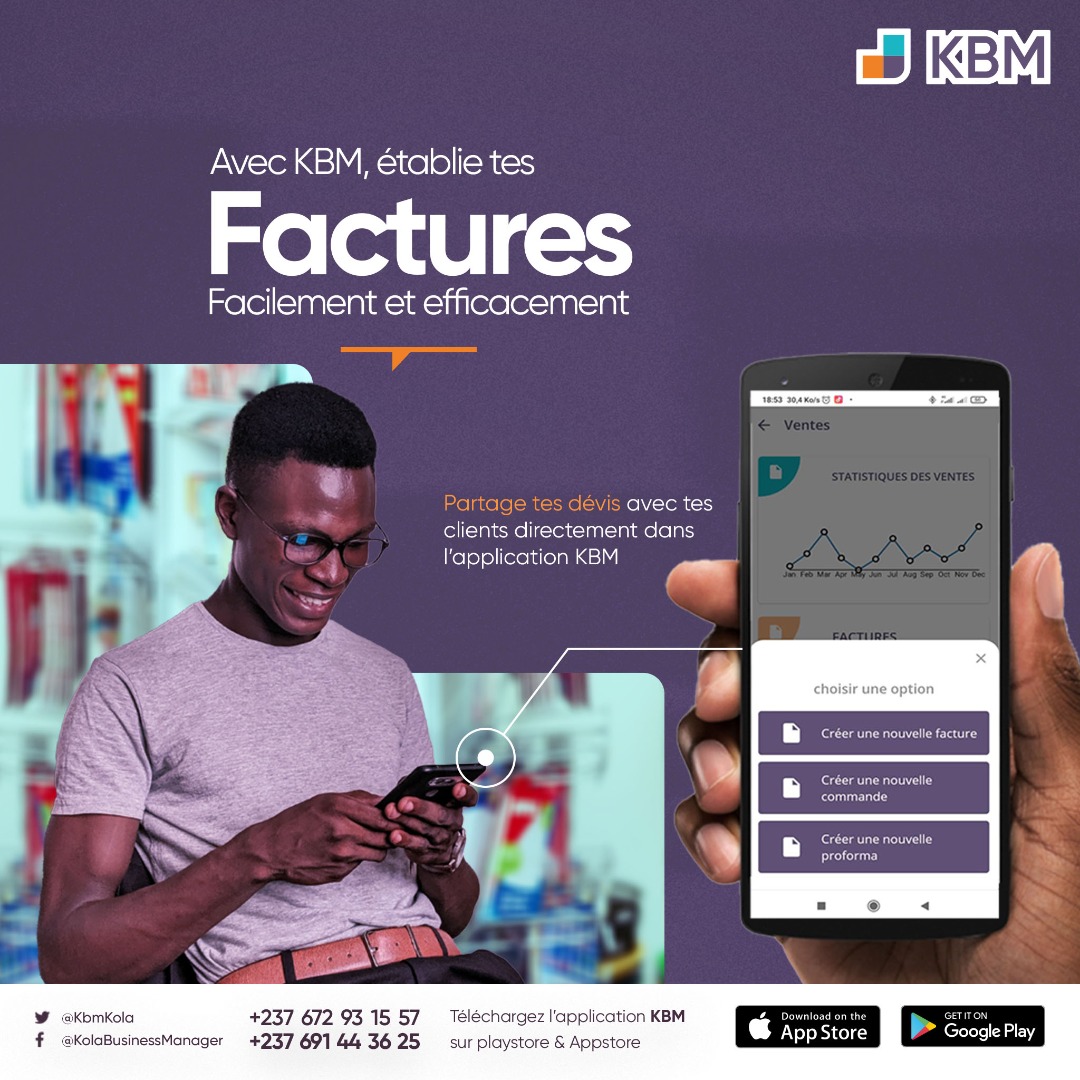 KbmKola's tweet photo. Tu cherches une façon pratique de gérer ton business?
Utilise l'application mobile Kola Business Manager pour dresser et envoyer des factures à tes clients en toute sécurité.
#kbm #business #servicenumerique https://t.co/jAawnmMuCh