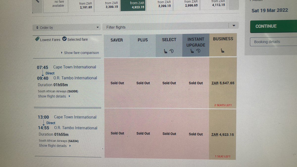 Colinwhitaker21's tweet photo. @maddog_sa @conrelma @FlySafair Another option would be to book on SAA V2.0. I’m not so sure I would be rushing to book at these prices. @FlySafair looks real cheap now. https://t.co/kyoiGTZh4R