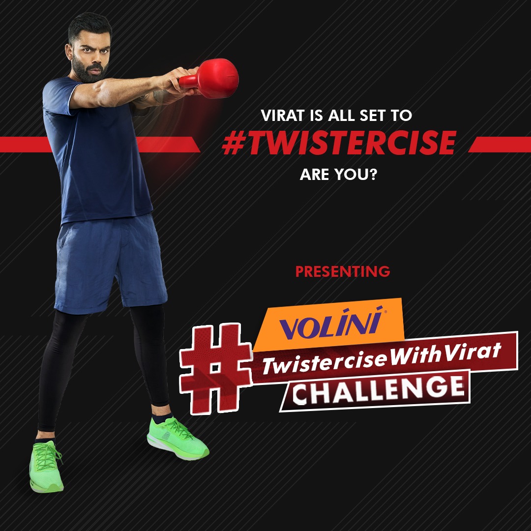 MyVolini's tweet photo. Do you think you have it in you to outperform the king of fitness? If yes, then participate in the #TwisterciseChallenge and stand a chance to win amazing cash vouchers.

#NoTimeForPain #TwisterciseWithVirat #ContestAlert #Volini https://t.co/X8tvHhtSj7