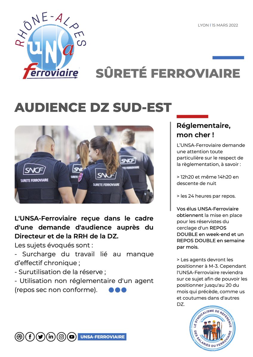 ra_unsaferro's tweet photo. — SÛRETÉ FERROVIAIRE — 

Retrouvez notre dernier tract relatif à l'audience à la DZ Sud-Est. 

L'@ra_unsaferro obtient la majoration de la prime de travail avec effet rétroactif suite à la surutilisation de la réserve. https://t.co/0aznLx8IJD