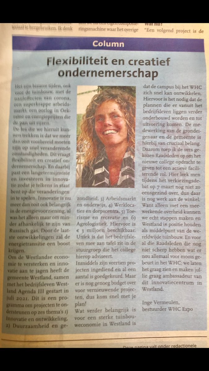 Leestip: mijn column voor ⁦<a href="/GlastuinbouwWL/">Glastuinbouw Westland</a>⁩ in ⁦@hethelewestland⁩. ⁦Innovatie nu belangrijker dan ooit en ondernemers &amp; overheid die flexibel en creatief zijn.