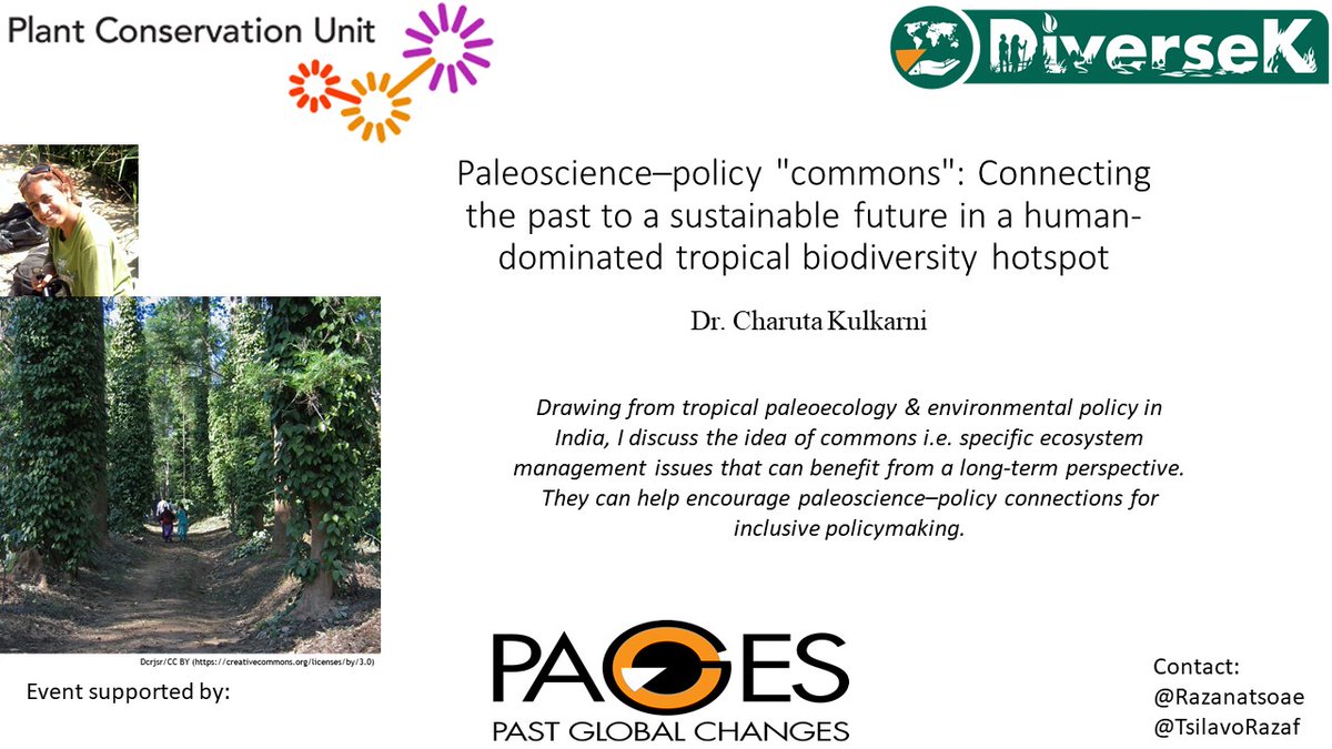 <a href="/PAGES_IPO/">Past Global Changes</a> #DiverseK #Paleo-#Stakeholder Workshop Speaker 3 👇
Charuta Kulkarni <a href="/CharutaKul/">Charuta Kulkarni</a> will bring an example of #paleoecology- #policy connections from a #human-dominated #tropical #biodiversity hotspot in #India and their importance for promoting #inclusive #policymaking.