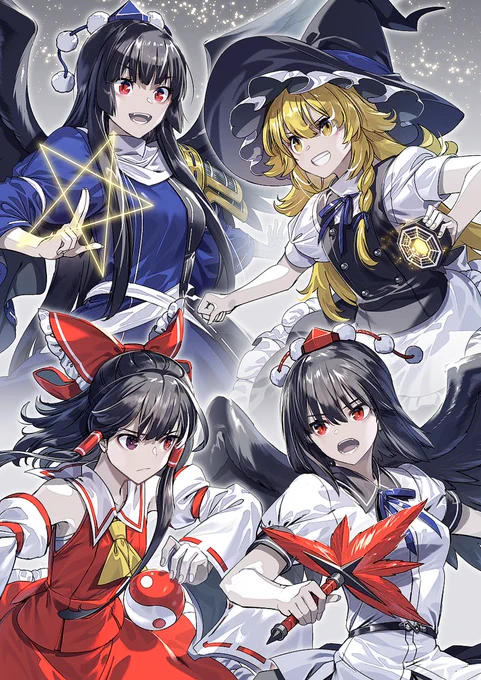 四つ巴 #東方 #博麗霊夢 #射命丸文 #霧雨魔理沙 #飯綱丸龍 https://t.co/rFFA6WTr25 