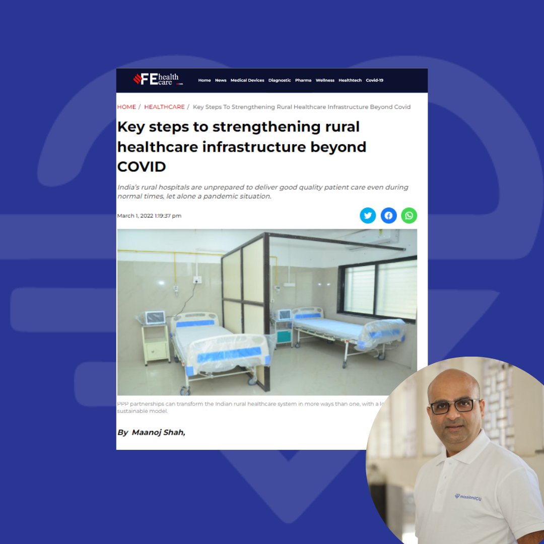 Building critical care infrastructure in rural India is not a short term but a long term goal. Mission ICU Co-Founder <a href="/manojbshah/">Maanoj Shah</a>, lists some of the crucial areas to focus to achieve this objective. 

Reach more about his approach here: lnkd.in/dS6CVgwf
<a href="/FinancialXpress/">Financial Express</a>