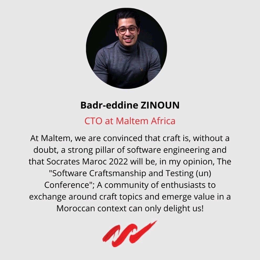 SoCraTes is excited to announce that Maltem Africa has joined SoCraTes Maroc as sponsor at the inaugural SoCraTes Maroc Software Craft and Testing (un)Conference on March 25th - 27th in Marrakech.

<a href="/xoniques/">Zinoun Badr-Eddine 🇲🇦</a>

#SoCraTes #SoCraTes_Maroc #SoftwareCraft #MaltemAfrica